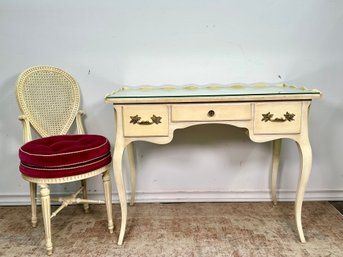 Vintage Jacques Bodart French Provincial Style Desk & Romo Berry Velvet Cushioned Chair