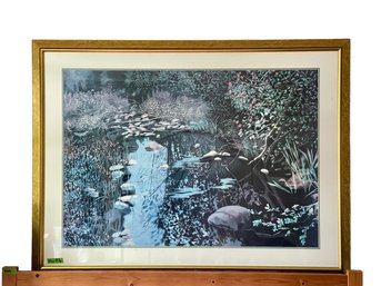 59' X 44 1/4' Gold Framed Serene Water Scape Print. Be Sure To Look At The Frame Closely!