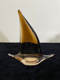 Amber  Glass Sail Boat Paperweight