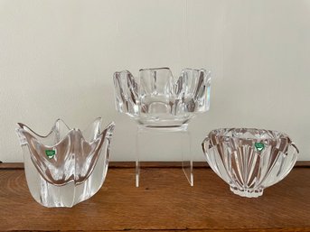 Three Medium Orrefors Crystal Bowls, Made In Sweden