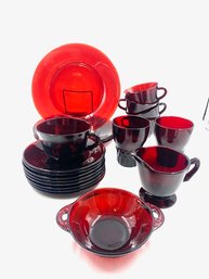 Collection Of Vintage Ruby Red Glass Dishware- 21 Pieces