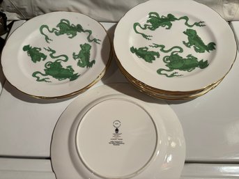 Set Of 10 Wedgwood Williamsburg Chinese Tigers Green Bone China Dinner Plates