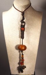 Vintage Chinese Large Amber Bead Necklace W Carved Stone Animals