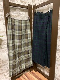 Pairing Of Vintage Tartan Wool Skirts - Size 10