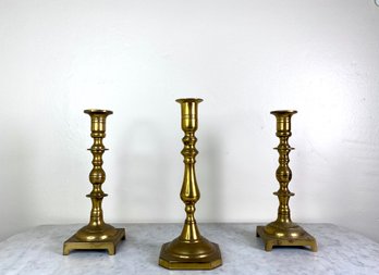 Trio Of Brass Candlesticks