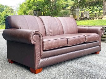 A La-z-Boy Leather Rolled Arm Sleeper Sofa