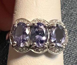 GORGEOUS 10K WHITE GOLD AMETHYST & DIAMOND RING