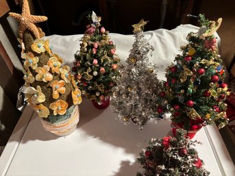 Lot Of 5 Custom Decorated Miniature Christmas Trees