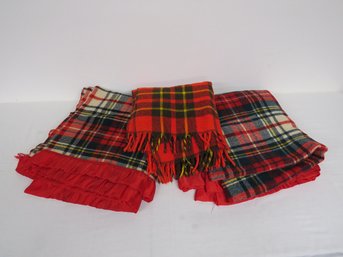 3 Tartan Print Wool Blend Winter Blankets & Fringed Throw, Two By Pearce Woolrich, PA