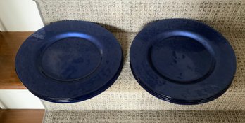 8 Lovely Dark Blue Textured Glass Chargers ~ 13 Inches Diameter ~