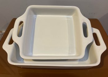 Two White Crate And Barrel Casserole Dishes