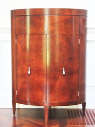 Beautiful Oval Mahogany Art Deco Cabinet With Marquetry & Decorative Nickel Pulls By Baker Furniture