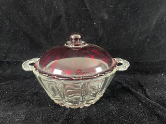 Red And Clear Lidded Glass Dish