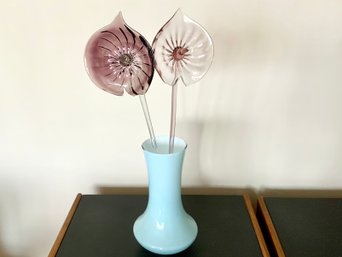 Two 28.5-inch Handblown Glass Flowers