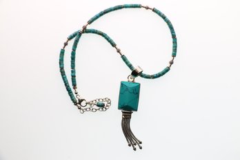 Sterling Silver Turquoise Bead Pendant Necklace