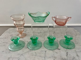 Historical Pink & Green Depression Glass