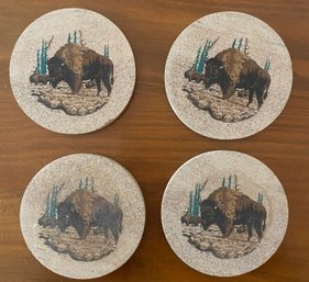 Four Stone Coasters With Buffalos