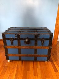 Blue And Black Blanket Chest On Wheels