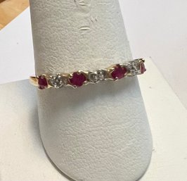 DAINTY 10K GOLD RUBY AND DIAMOND THIN BAND RING