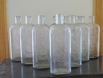 A Rare Find - Circa 1920 Glass Monogrammed Bottles With The Letter S And O Intertwined - 10 Bottles