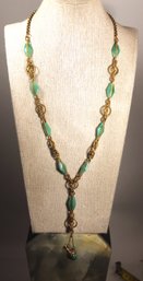 Jadeite Art Deco Gold Tone Necklace Having Ewer Pendant 1920s