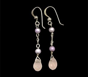 Sterling Silver Pink Beaded Dangle Earrings