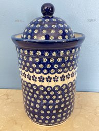 Boleslawiec Polish Blue Floral Canister With Lid Hand Made In Poland