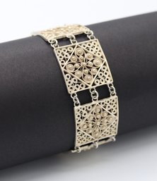 Antique Filigree Lace Panel Bracelet In 800 Sterling Silver