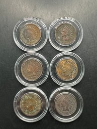 6 Indian Head Pennies 1901, 1902, 1903, 1905, 1906, 1907