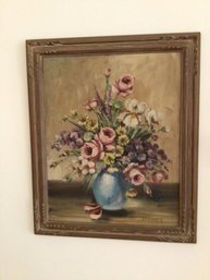 Signed Oil On Board Of A Floral Vase