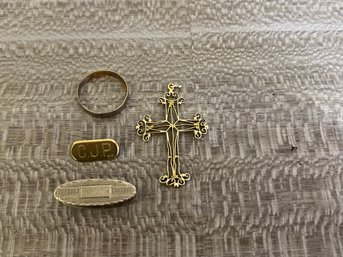 10K Gold Lot Including Cross, Ring, And More