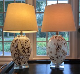 Pair Of Decorative Glass Lamps With Acrylic Base