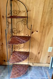 Great Metal Corner Shelf With Wicker Shelving