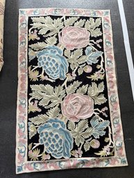 A 3' X 5' Kashmir Hand Embroidered Silk And Wool Rug