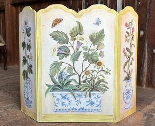 Vintage Stupell Floral Butterfly Yellow Three Panel Fire Screen By Susan Welsh