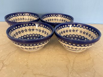 Boleslawiec Polish Blue Floral Set Of Bowls Hand Made In Poland