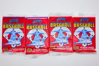 4 1988 Unopened Score Baseball Player Cards & Trivia Cards