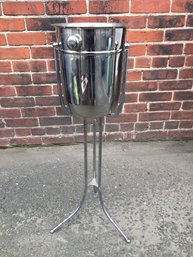 Very Nice Vintage Stainless Standing Champagne Bucket - Stand Folds Up For Easy Storage - Restaurant Type