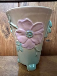 Vintage Weller Tapered Ceramic Vase 1930's Era - Pale Pink And Green Wild Rose Pattern