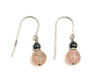 Sterling Silver Light Pink Beaded Dangle Earrings