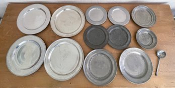 Lot Of 12 Vintage Pewter Plates With Spoon