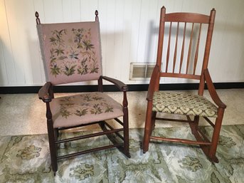 Two Lovely Antique Rocking Chars With Needlepoint Seats - One Is Maple 1830-1850 - Two Very Nice Rockers