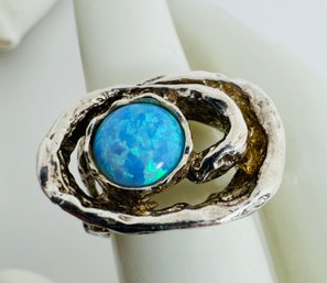 BEAUTIFUL STERLING SILVER OPAL FREE FORM RING - ISRAEL