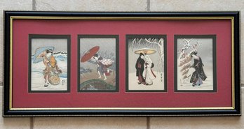 A Series Of 4 Vintage Hand Colored Japanese Woodblock Prints