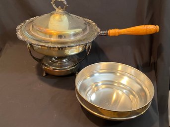 Silver Plate Chafing Dish Server With Wooden Handles