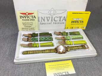 Lovely Brand New $495 Retail INVICTA Wild Flowers Collection With (7) Straps Rose Gold Tone Case - Night Glow