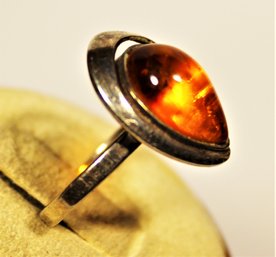 Sterling Silver Ladies Ring Having Genuine Amber Stone Size 7.5