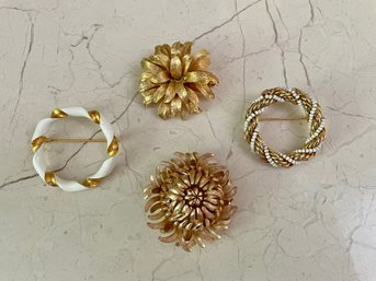 Four Vintage Gold Toned Brooches Including Trifari
