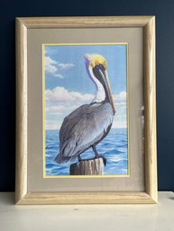 Framed Pelican Print, Signed Tykie