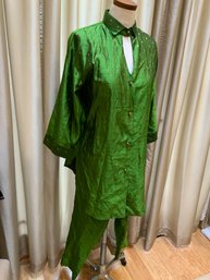 Green Silk 2 Piece Tunic Set